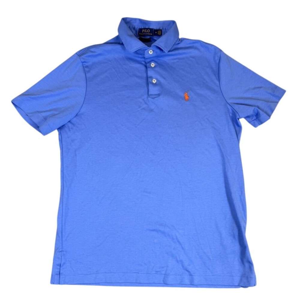 Polo Ralph Lauren Mens Pima Soft Touch Polo Shirt Blue Orange Pony Size M